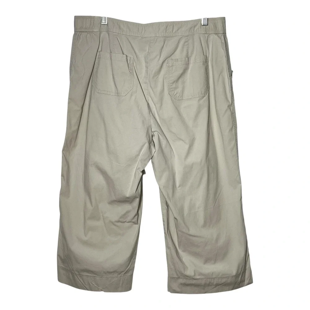 Kim Rogers‎ Womens Khaki Tan Wide Leg Cropped Capri Pants Drawstring Size 16
